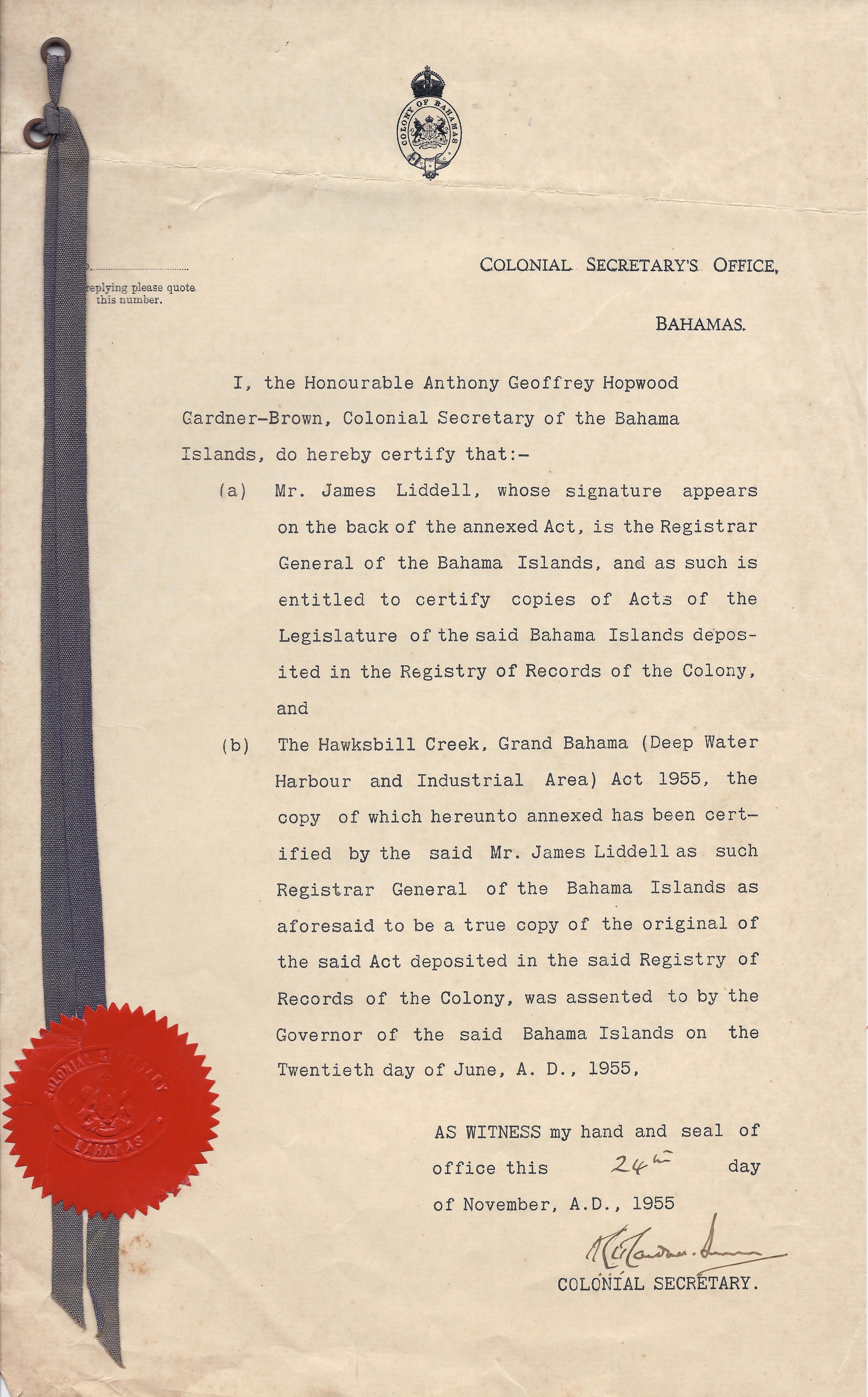 Hawksbill Creek Agreement, November 24, 1955